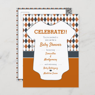 Oranje Baby shower Argyle verbrand Briefkaart