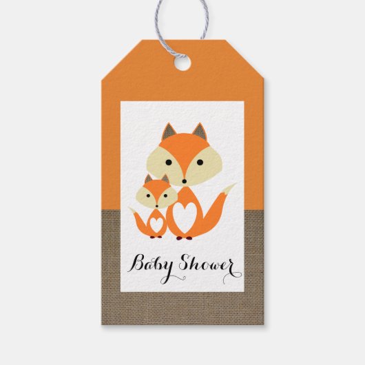 Oranje Baby shower voor Fox Burlap Cadeaulabel (Voorkant)