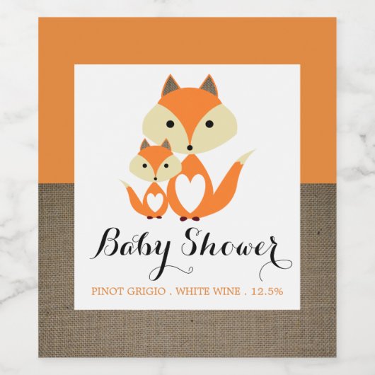Oranje Baby shower voor Fox Burlap Wijn Etiket (Enkel label)