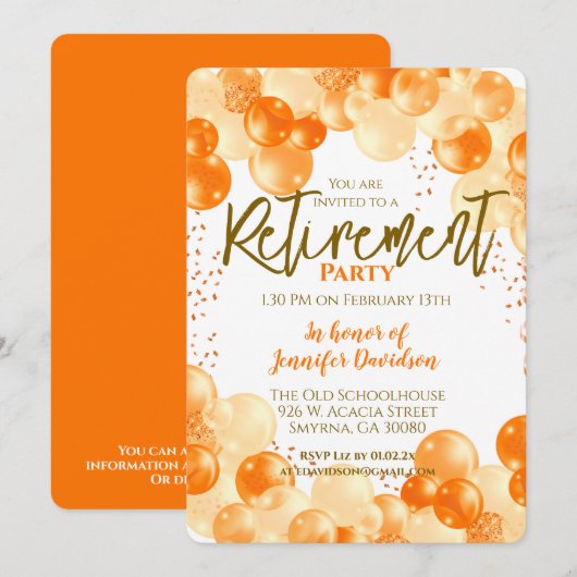 Oranje ballon voor pensionering kaart (Voorkant / Achterkant)