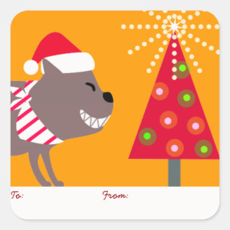 Oranje Bandana Hond & Kerstboom Vierkante Sticker
