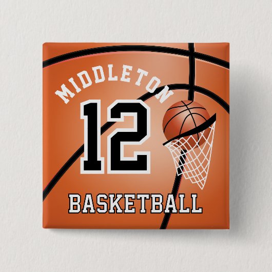 Oranje Basketball 🏀 en Hoop | DIY Text Button (Voorkant)