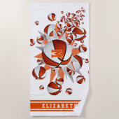 oranje basketballen sterren meisjes naam monogram strandlaken (Voorkant)