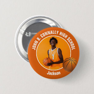 Oranje Basketbalspeler Foto Hoge School Spirit Ronde Button 5,7 Cm