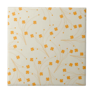 Oranje Beige Retro Y2K 70s Bloem Patroon Tegeltje