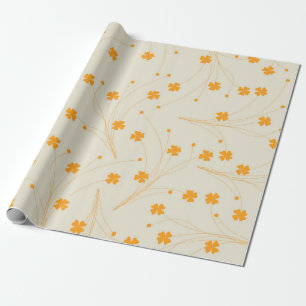 Oranje Beige Retro Y2K 70s bloempatroon Cadeaupapier