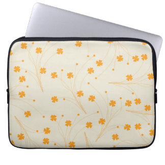 Oranje Beige Retro Y2K 70s bloempatroon Laptop Sleeve
