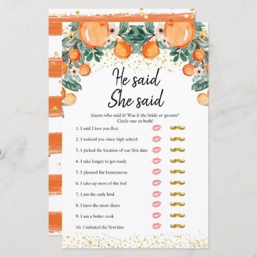 Oranje belangrijkste squeeze hij zei dat zij zei s (Voorkant / Achterkant)