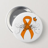 Oranje bewustmakingslint met vlinder ronde button 7,6 cm (Voorkant /achterkant)