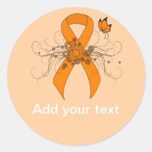 Oranje bewustmakingslint met vlinder ronde sticker