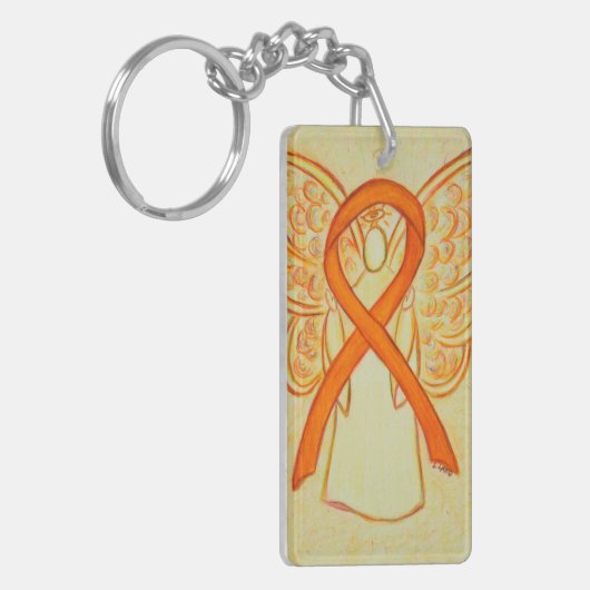 Oranje bewustwording Ribbon Angel Gepersonaliseerd Sleutelhanger (Voorkant Links)