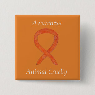 Oranje bewustzijn bij dierenmishandeling - Aangepa Vierkante Button 5,1 Cm