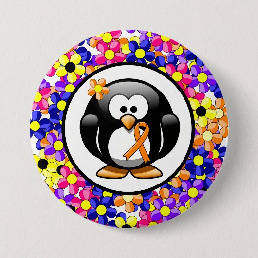 Oranje bewustzijn Ribbon Penguin Ronde Button 7,6 Cm (Voorkant)