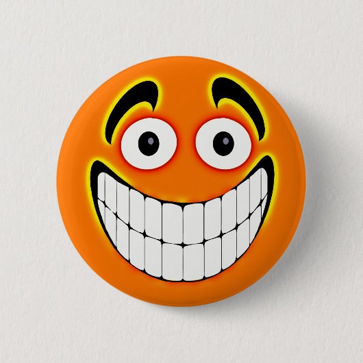 Oranje Big Grin Face Ronde Button 5,7 Cm (Voorkant)