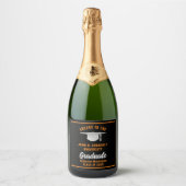 Oranje Black Afstuderen Aangepaste Graduation Part Sparkling Wijnetiket (Voorkant)
