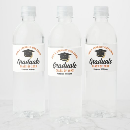 Oranje Black Afstuderen Aangepaste Graduation Part Waterfles Etiket (Flessen)