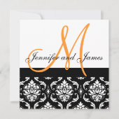 Oranje Black White Damask Wedding Invitation Kaart (Voorkant)