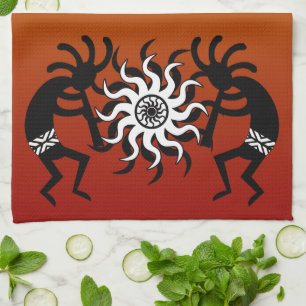 Oranje Black White Kokopelli Southwest Tribal Sun Theedoek