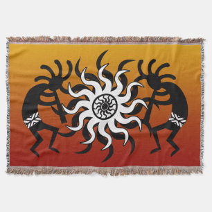 Oranje Black White Southwest Design Kokopelli Deken