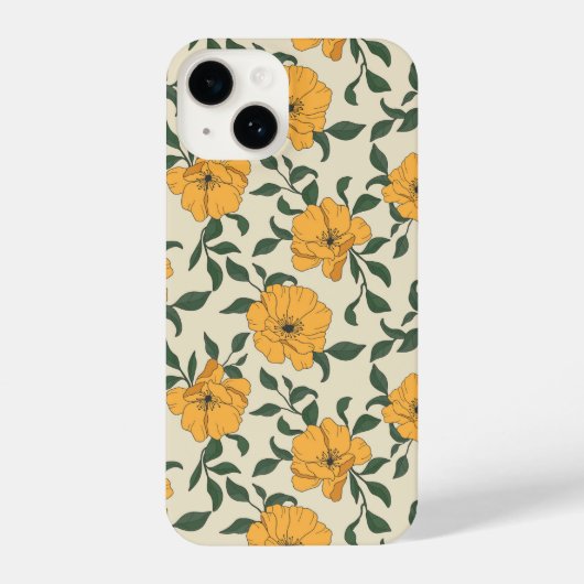 Oranje bladerbloempatroon iPhone hoesje (Achterkant)