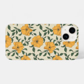 Oranje bladerbloempatroon iPhone hoesje (Achterkant horizontaal)