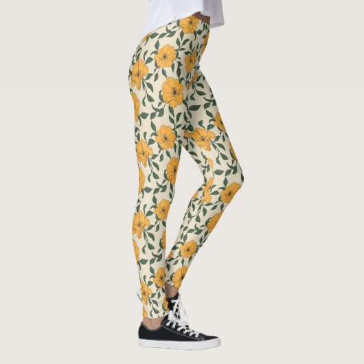 Oranje bladerbloempatroon leggings (Rechts)
