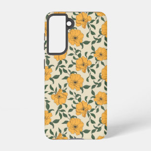 Oranje bladerbloempatroon samsung galaxy hoesje
