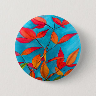 Oranje bladeren Autumn originele waterverf kunst Ronde Button 5,7 Cm