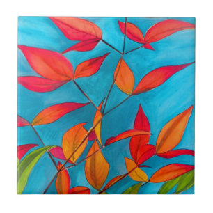 Oranje bladeren Autumn originele waterverf kunst Tegeltje