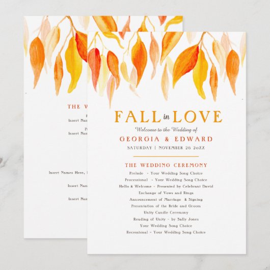 Oranje bladeren vallen in de herfst van de waterve programma (Voorkant / Achterkant)