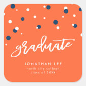 Oranje blauw Confetti Afstuderen Afstuderen Vierkante Sticker (Voorkant)