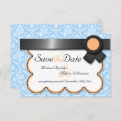 Oranje & Blauw Damask Save the Date Aankondigingen (Voorkant / Achterkant)