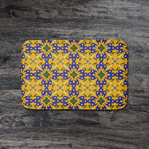 Oranje blauw en geel Spaans tegelpatroon Badmat
