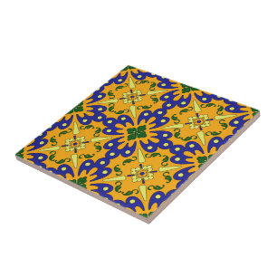 Oranje blauw en gele Talavera Tile Patroon Tegeltje