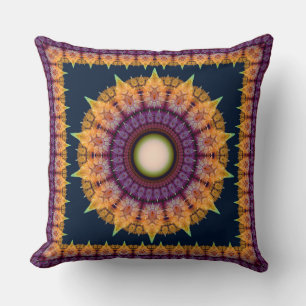 Oranje blauw fractaal omgevormd ornament kussen