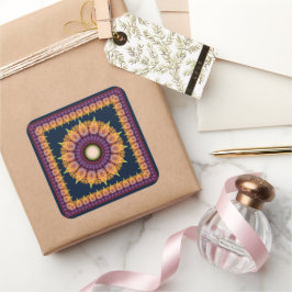 Oranje blauw fractaal omgevormd ornament vierkante sticker