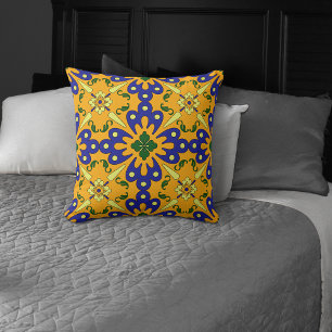 Oranje Blauw Geel Spaans Tile Patroon Kussen