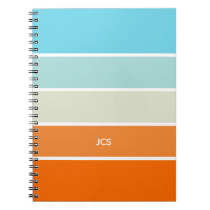 Oranje blauw groen kleurenblok Stripes monogram Notitieboek