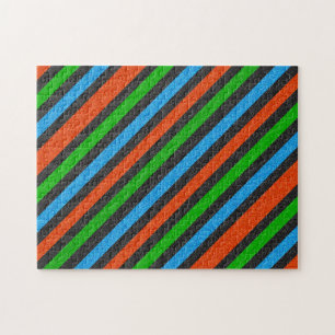 Oranje, blauw, groen, zwart glitter Striped STaylo Legpuzzel