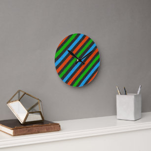 Oranje, blauw, groen, zwart glitter Striped STaylo Ronde Klok