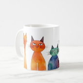 Oranje blauw groene Waterverf eigenzinnige katten Koffiemok (Voorkant links)