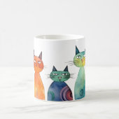 Oranje blauw groene Waterverf eigenzinnige katten Koffiemok (Center)