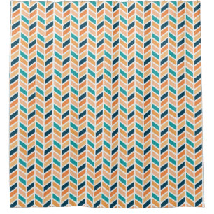 Oranje, blauw, Navy Herringbone Patroonontwerp Douchegordijn
