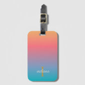 Oranje blauw Ombre modern Monogram Manuscript Bagagelabel (Voorkant (verticaal))