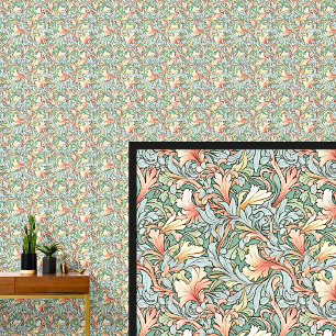 Oranje Blauw op Groene Art Nouveau Behang