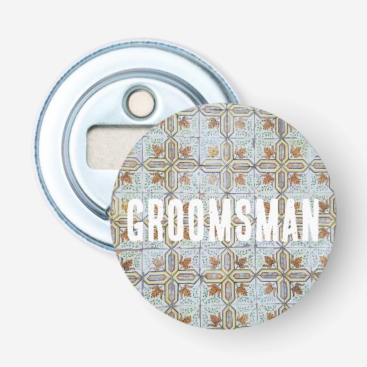  Oranje Blauw Portugese Tegel Groomsman Button Flesopener (Voorkant)