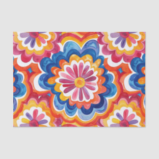 Oranje Blauw Roze Aquarel Retro Groovy Bloemen Tissuepapier