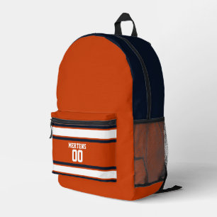Oranje blauw wit sport gestreepte jersey teamnaam bedrukte rugzak