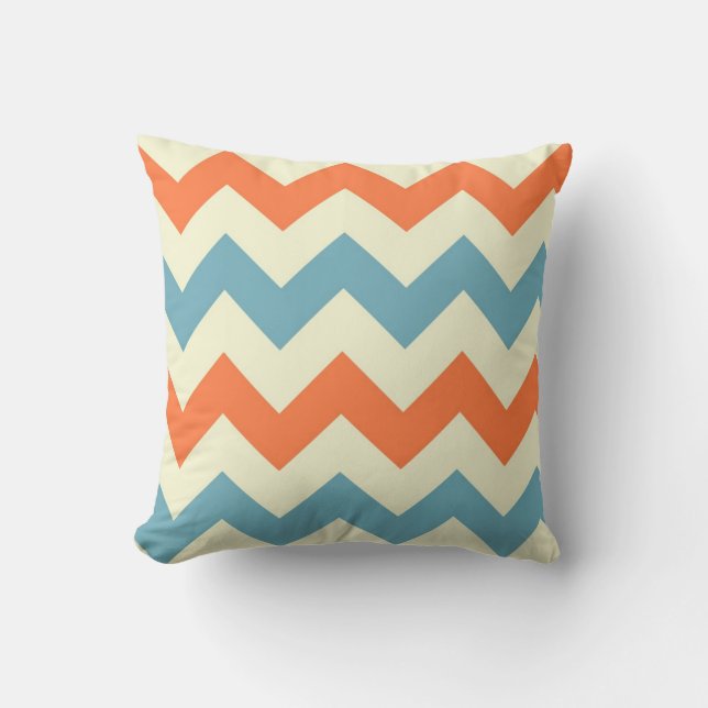 Oranje blauw zigzag-zigzagpatroon kussen (Voorkant)