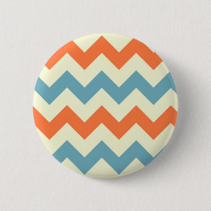 Oranje blauw zigzag-zigzagpatroon ronde button 5,7 cm